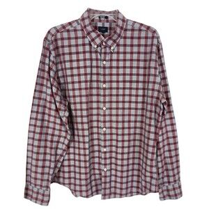 J Crew Mens Shirt XL Slim Fit Button Down Cotton Gray Red Check Long Sleeve